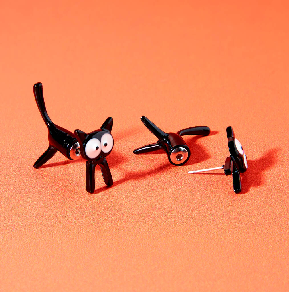 Black Cat Two Way Earrings