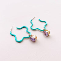 Bright Wavy Enamel And Glass Stone Earrings