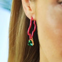 Bright Wavy Enamel And Glass Stone Earrings