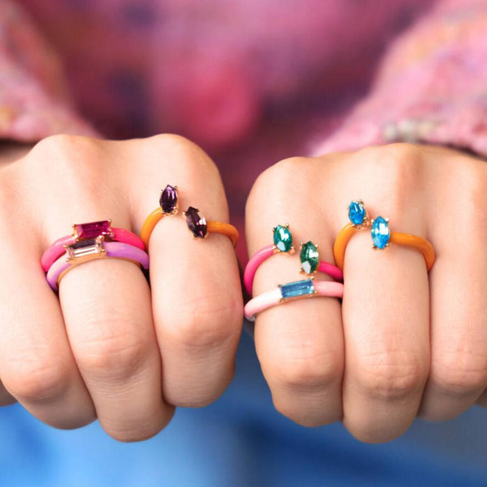 Bright Enamel and Glass Stone Ring