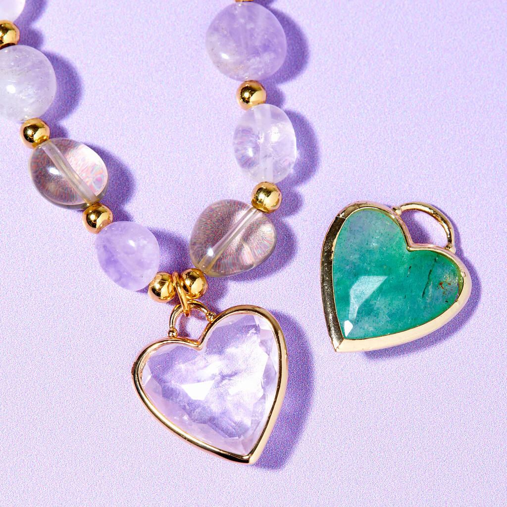 Chunky Beaded Gemstone Heart Necklace
