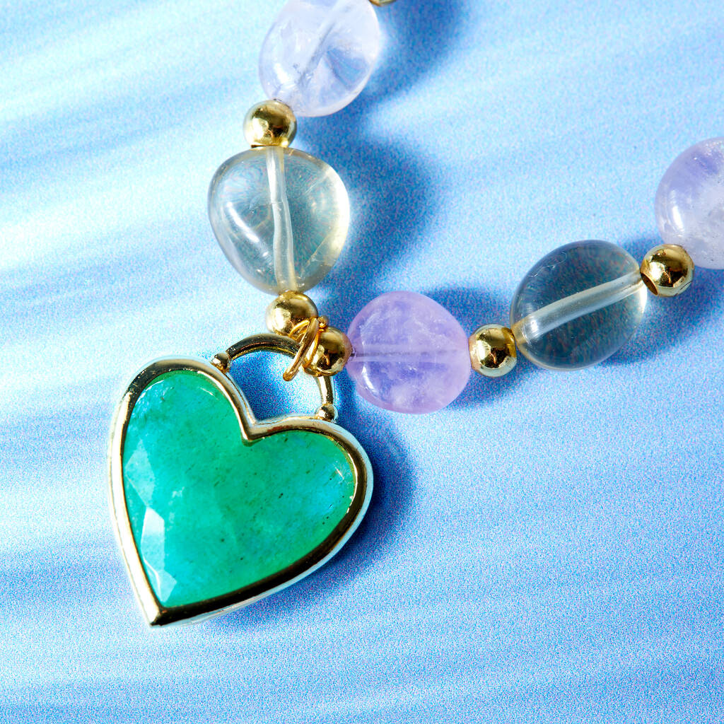 Chunky Beaded Gemstone Heart Necklace