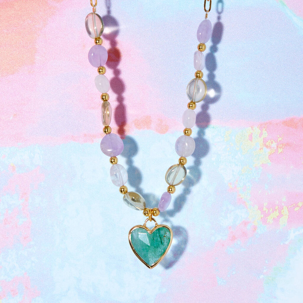 Chunky Beaded Gemstone Heart Necklace