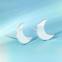 Crescent Moon Silver Plated Stud Earrings