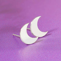 Crescent Moon Silver Plated Stud Earrings