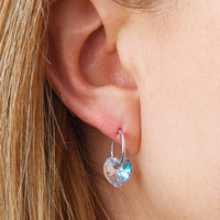 Crystal Heart Sterling Silver Hoop Earrings