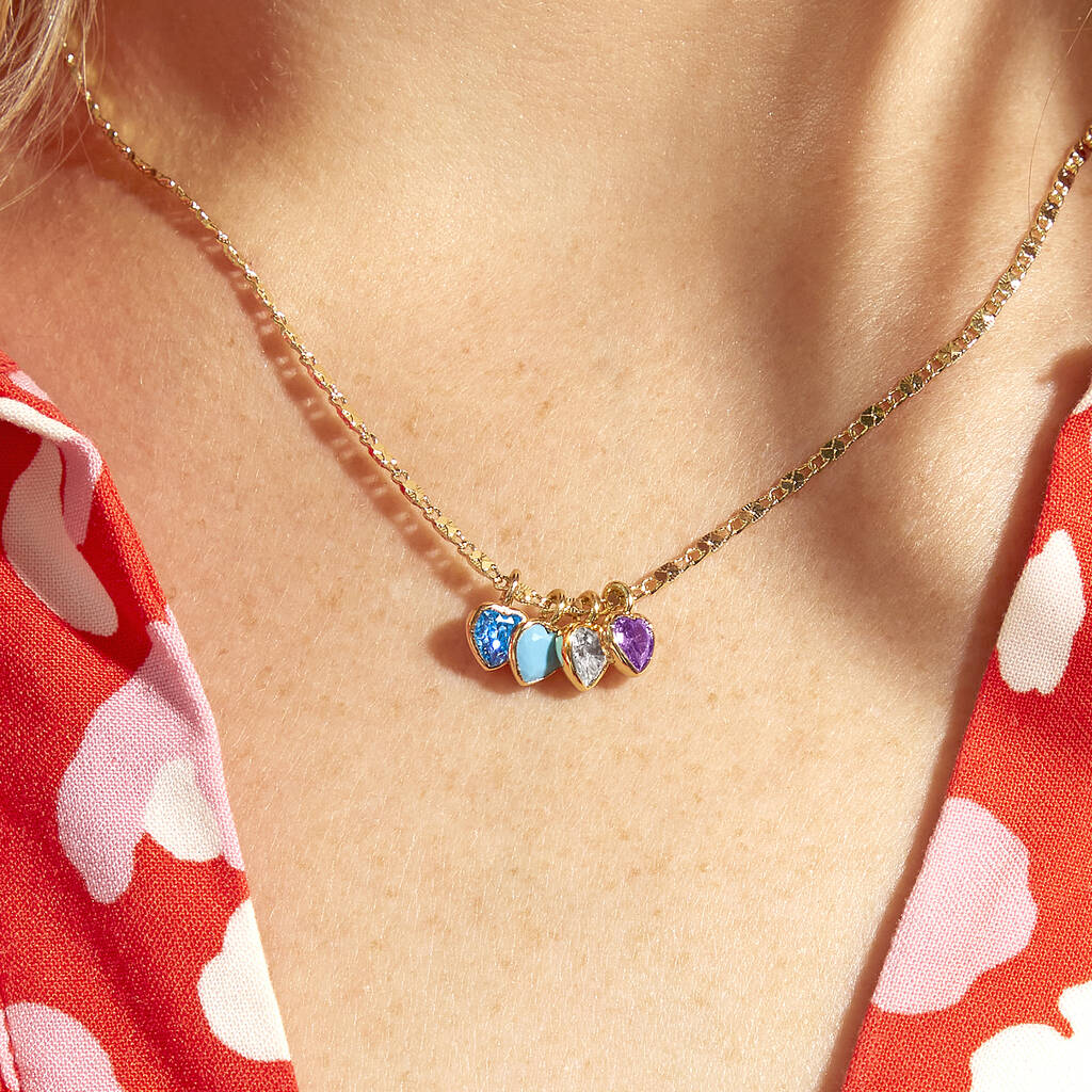 Dainty Heart Family Birthstones Necklace