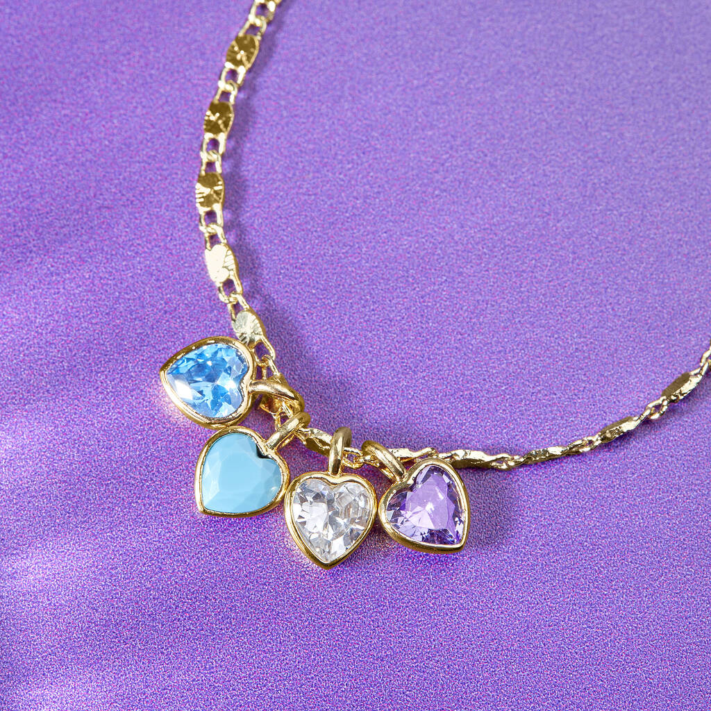 Dainty Heart Family Birthstones Necklace