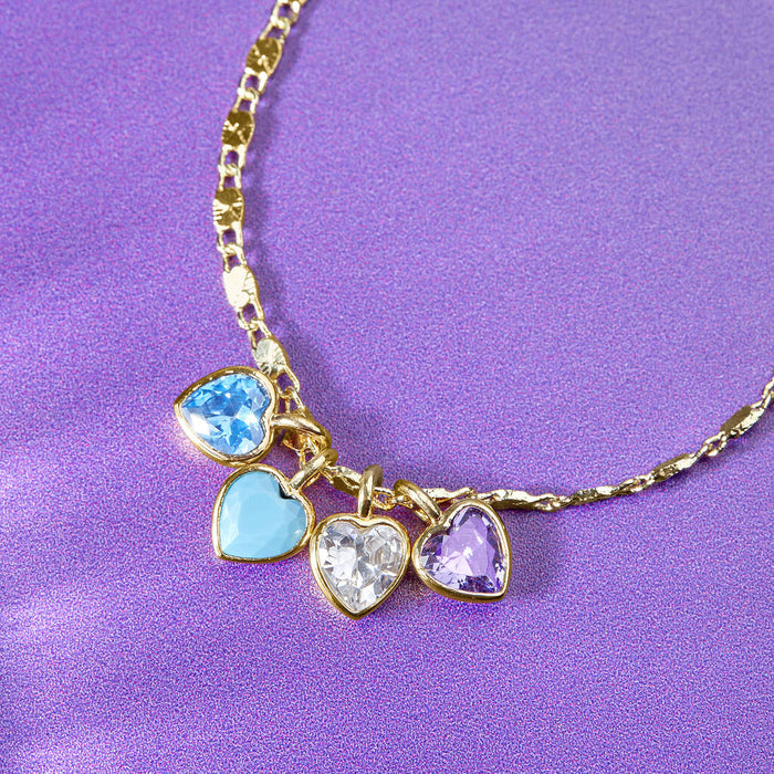 Dainty Heart Family Birthstones Necklace