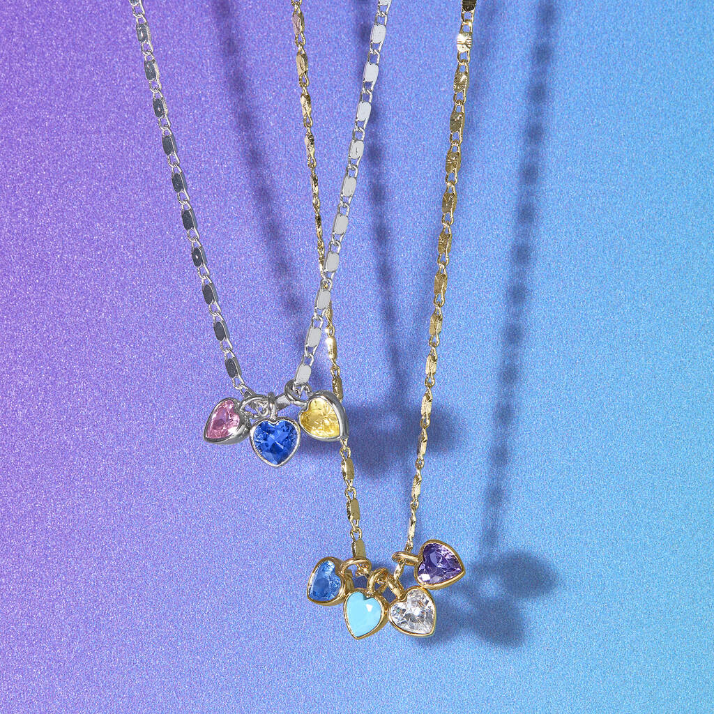 Dainty Heart Family Birthstones Necklace