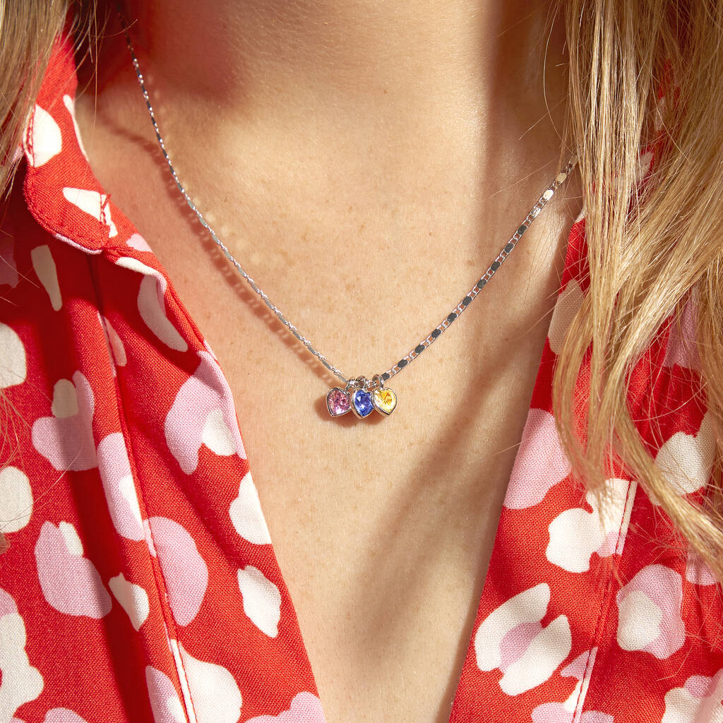 Dainty Heart Family Birthstones Necklace