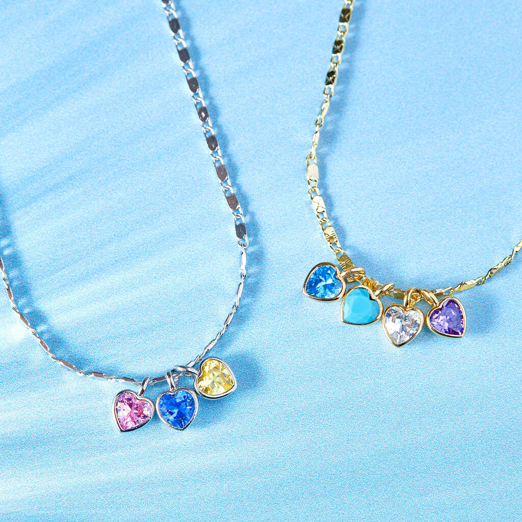 Dainty Heart Family Birthstones Necklace