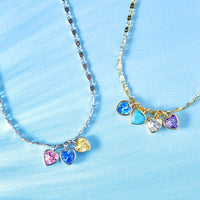 Dainty Heart Family Birthstones Necklace