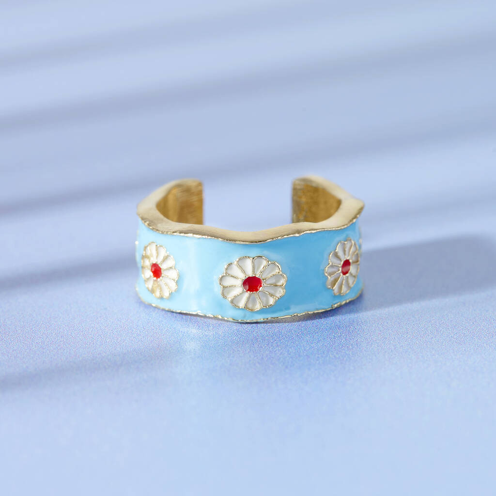 Enamel Flower Adjustable Ring