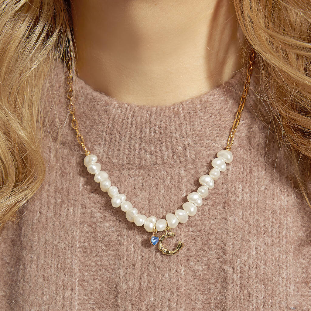 Forever Yours Initial And Birthstone Pearl Necklace