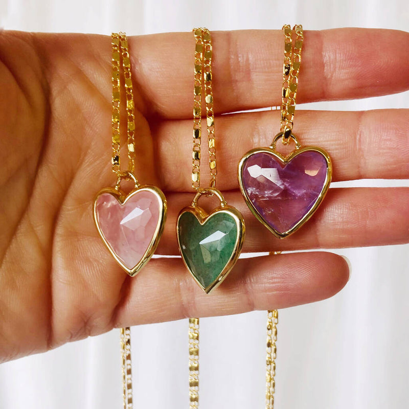 Gemstone Heart Gold Plated Pendant Necklace