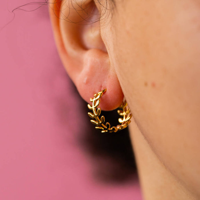 Gold Filled Leaf Hoop Earrings