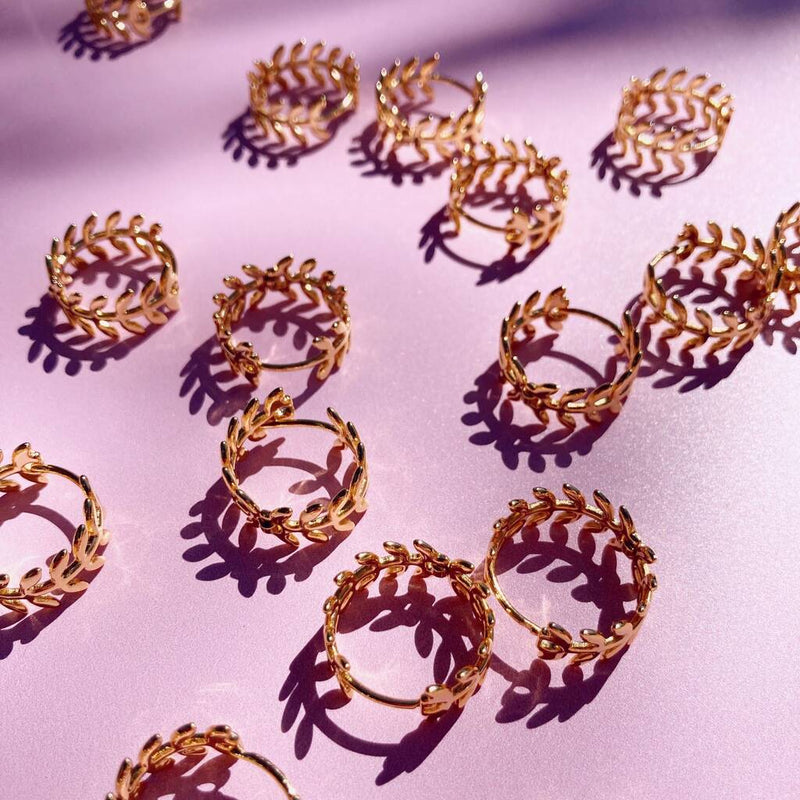 Gold Filled Leaf Hoop Earrings