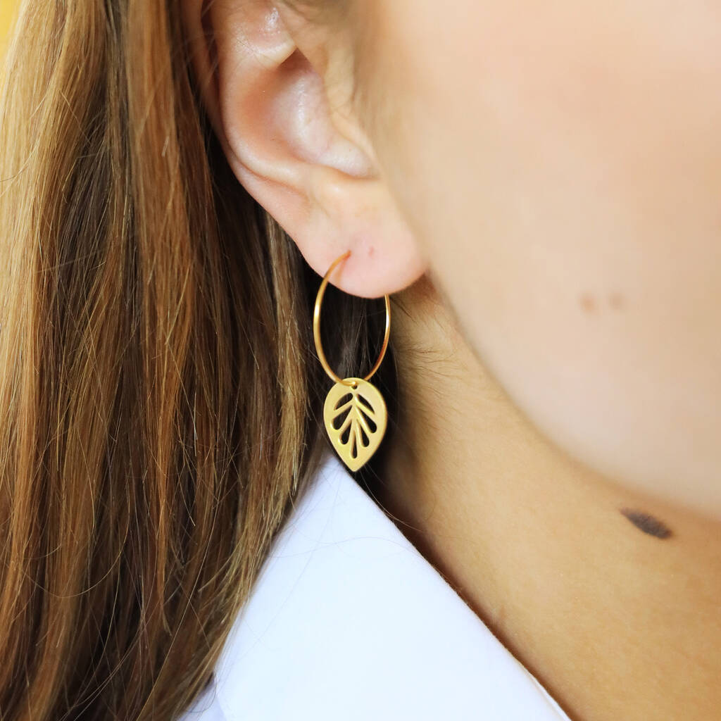 Leaf Drop Hoop Earrings