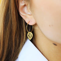 Leaf Drop Hoop Earrings