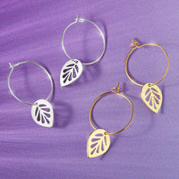Leaf Drop Hoop Earrings