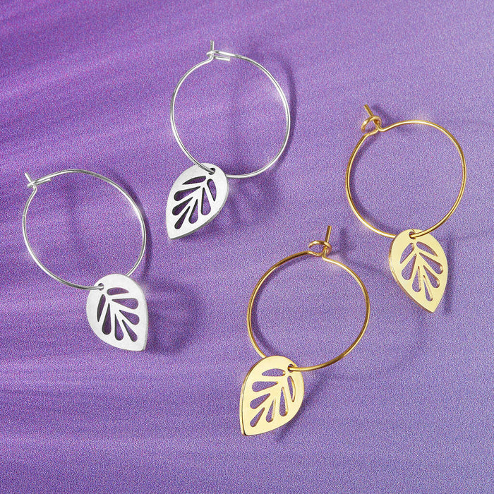 Leaf Drop Hoop Earrings