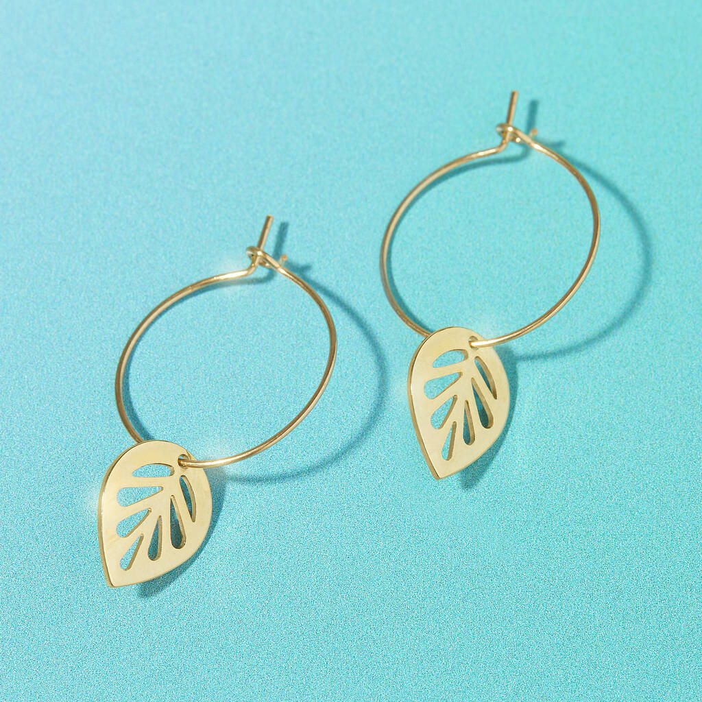 Leaf Drop Hoop Earrings