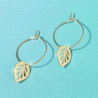 Leaf Drop Hoop Earrings