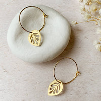 Leaf Drop Hoop Earrings