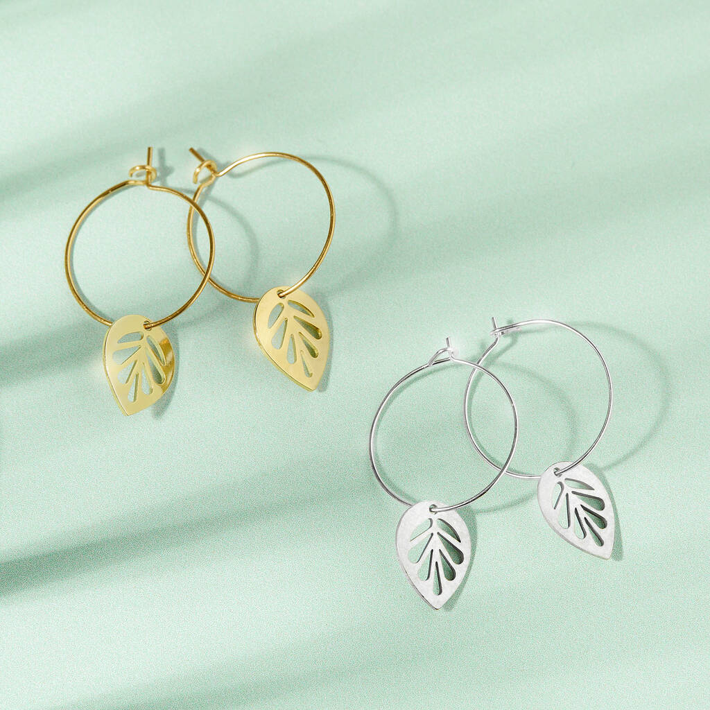 Leaf Drop Hoop Earrings