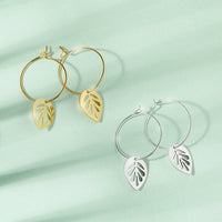 Leaf Drop Hoop Earrings