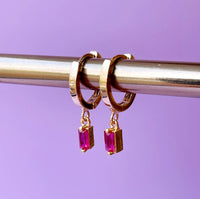 Gold Plated Huggie Hoop Earrings With Baguette Stones