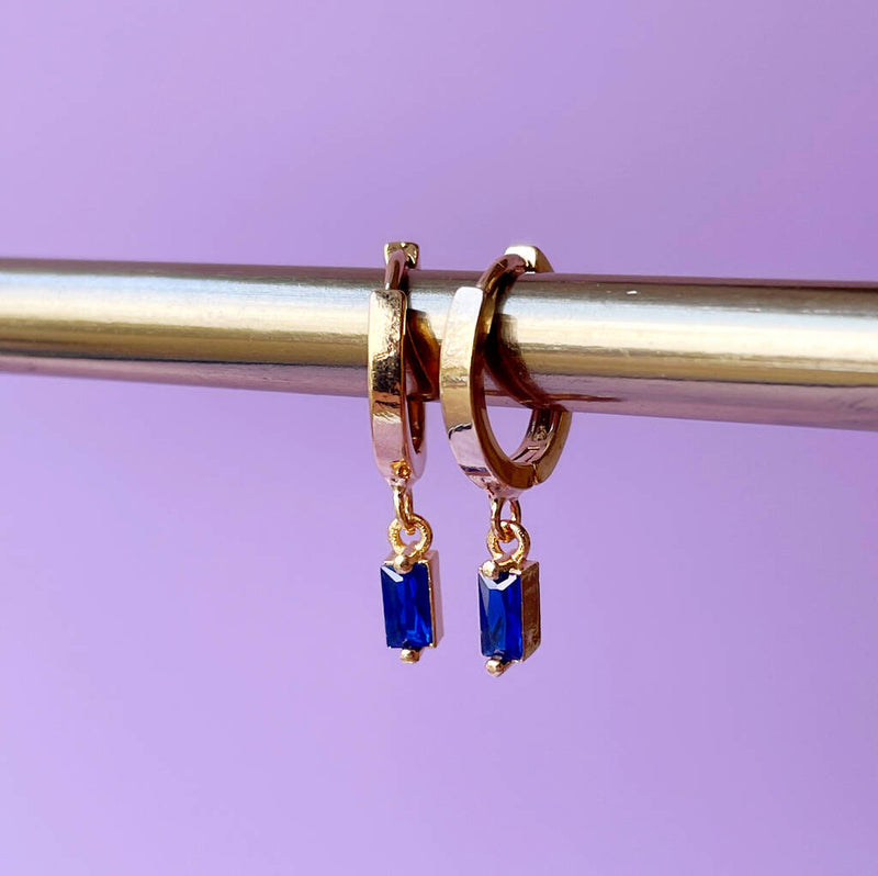 Gold Plated Huggie Hoop Earrings With Baguette Stones