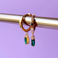 Gold Plated Huggie Hoop Earrings With Baguette Stones