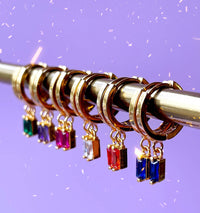 Gold Plated Huggie Hoop Earrings With Baguette Stones