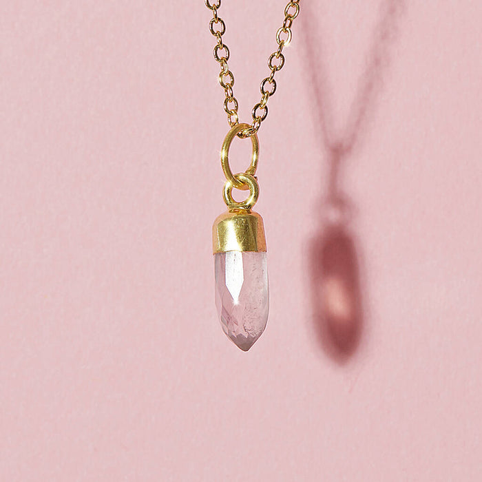 Gold Plated Mini Rose Quartz Gemstone Necklace