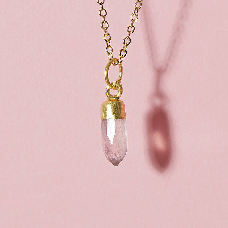 Gold Plated Mini Rose Quartz Gemstone Necklace