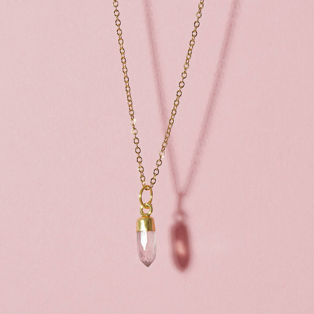 Gold Plated Mini Rose Quartz Gemstone Necklace