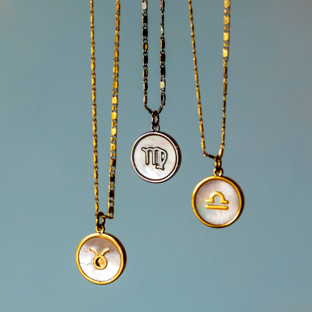 Gold Plated Mother of Pearl Zodiac Necklace