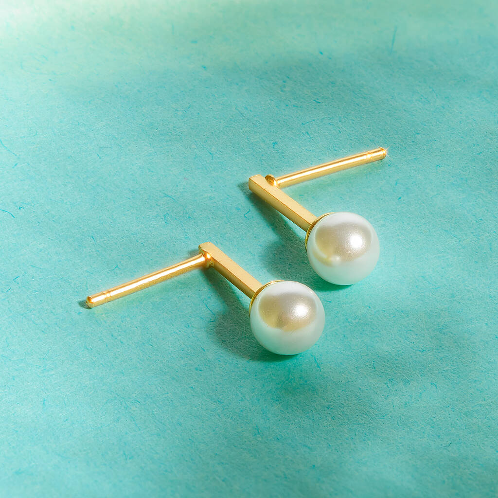 Gold Plated Pearl Stud Earrings