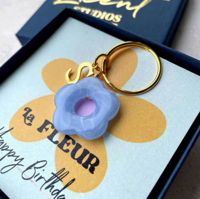 Happy Birthday Initial and Flower Keyring