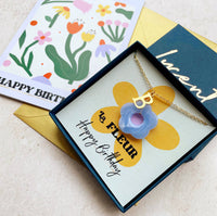 Happy Birthday Initial And Flower Necklace