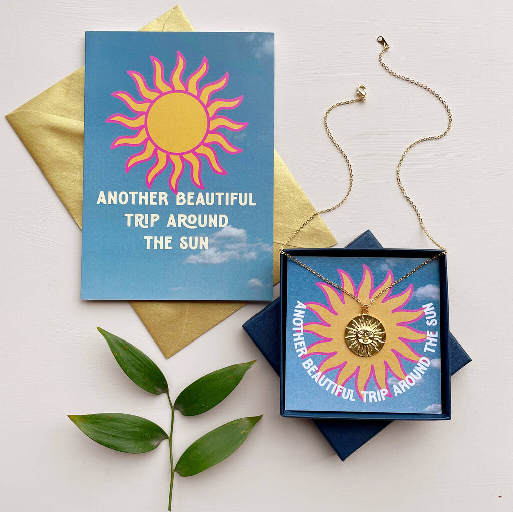 Happy Birthday Sun Necklace and Card Set