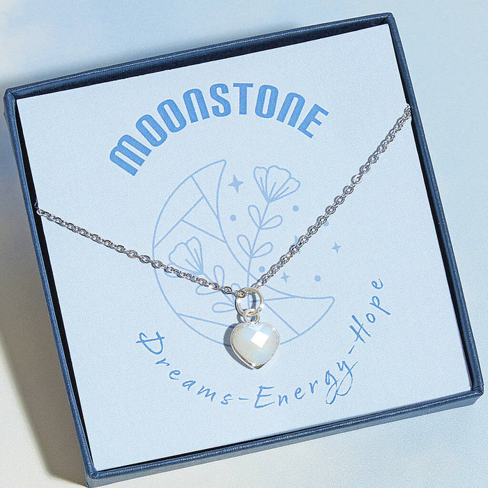 Healing Heart Rainbow Moonstone Gemstone Necklace