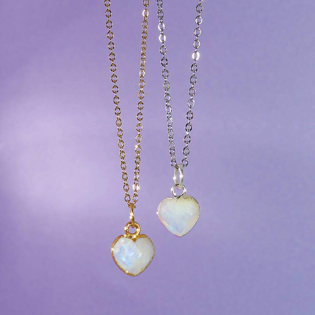 Healing Heart Rainbow Moonstone Gemstone Necklace