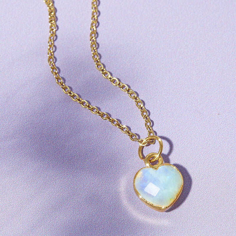 Healing Heart Rainbow Moonstone Gemstone Necklace