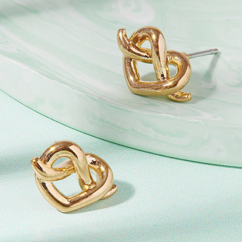 Heart Pretzel Gold or Silver Plated Stud Earrings