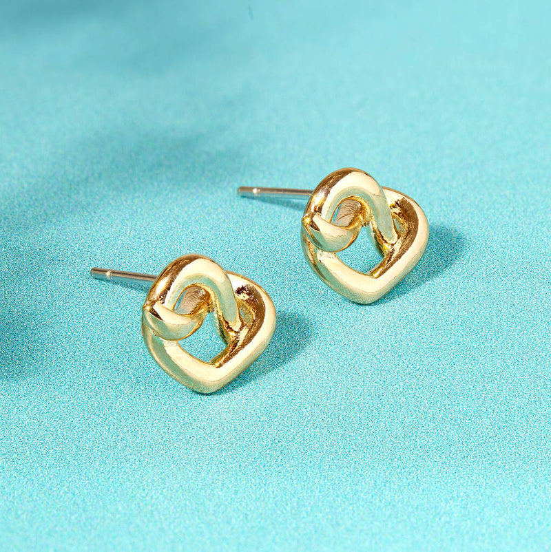 Heart Pretzel Gold or Silver Plated Stud Earrings