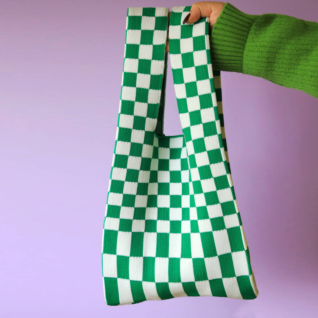 Knitted Shopper Bag In Checkerboard Print