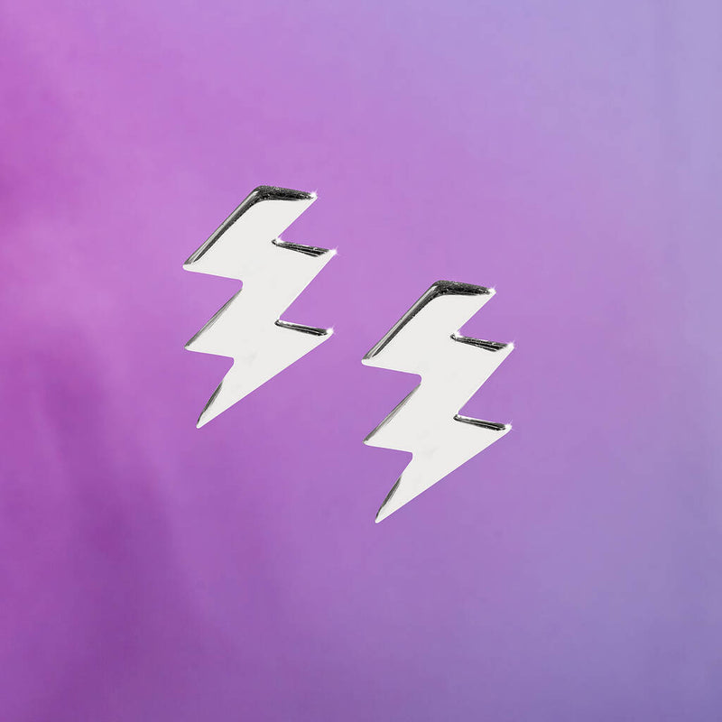 Lightning Bolt Silver Stud Earrings